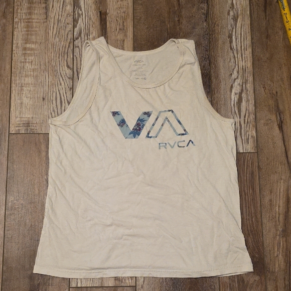 Awesome Pre-Owned Condition RVCA Tank Top. Size L. White w/Light Blue Letters - Picture 1 of 6